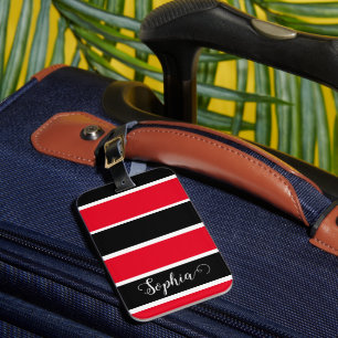 Red And Black Personalized Name Stripes Luggage Tag