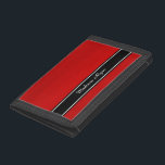 Red and Black Personalized Trifold Wallet<br><div class="desc">Red with black stripe personalized tri-fold wallet</div>