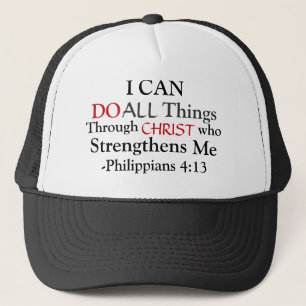 Red and black PHILIPPIANS 4:13 Trucker Hat