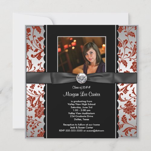 Red and Black Photo Graduation Announcem Custom Announcements