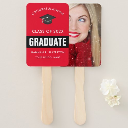 Red and Black Photo Graduation Hand Fan