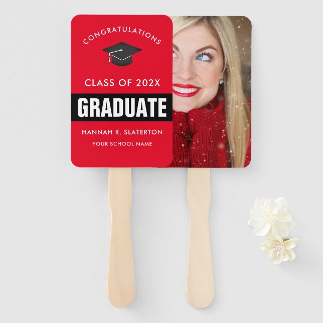 Red and Black Photo Graduation Hand Fan (Front and Back)