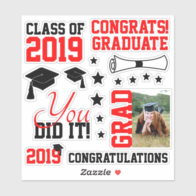 Red and Black Photo Graduation Sticker (Sheet)