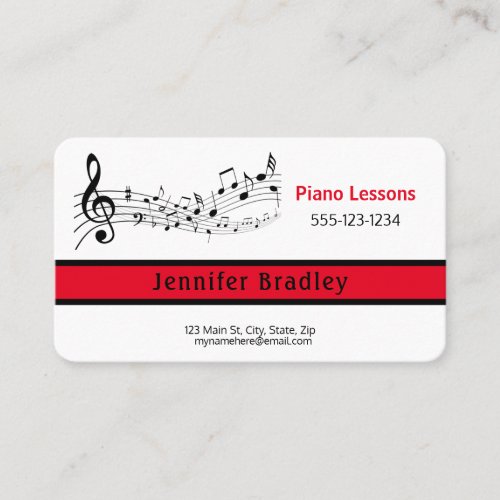 Red and Black Piano Teacher Business Cards