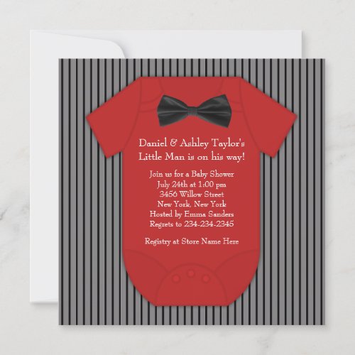Red Black Pinstripe Baby Shower Invitations