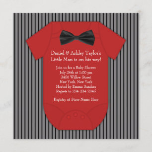 Red and Black Pinstripe Baby Shower Invitation