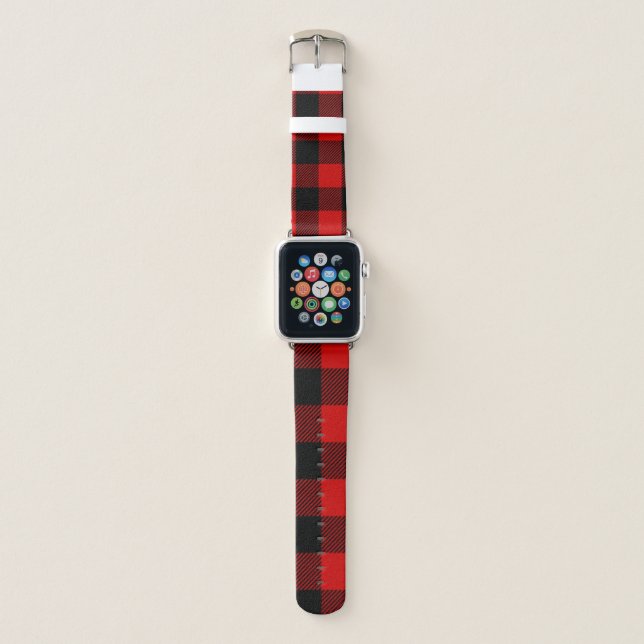 Red and Black Plaid Background Apple Watch Band (Front)