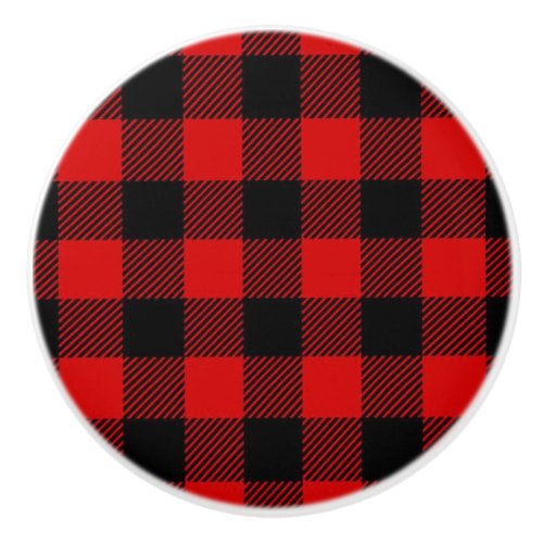 Red and Black Plaid Ceramic Pull