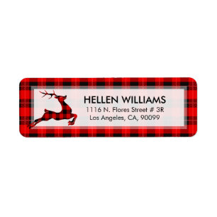 Red and black plaid Christmas deer Label