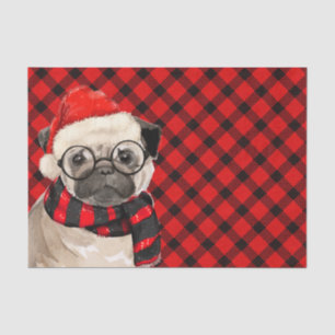 Red and Black Plaid Christmas Pug Lover Holiday Tissue Paper