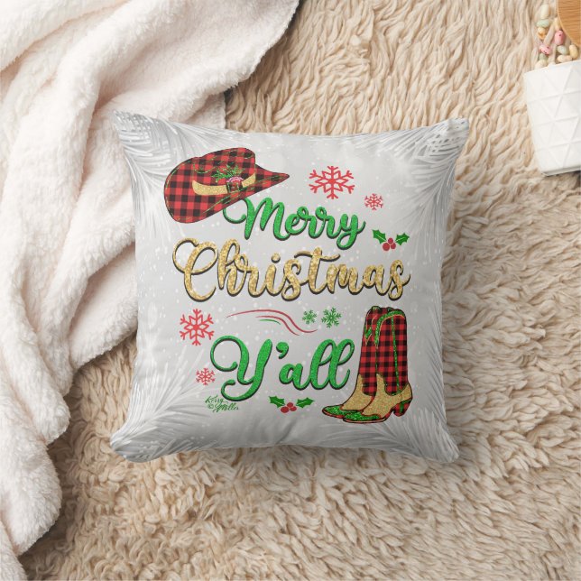 Red And Black Plaid Cowgirl Christmas Pillow (Blanket)