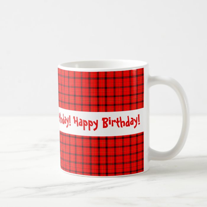 Red and Black Plaid Design Happy Birthday Mug