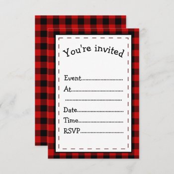 Red And Black Plaid Events Invitation by JanesPatterns at Zazzle