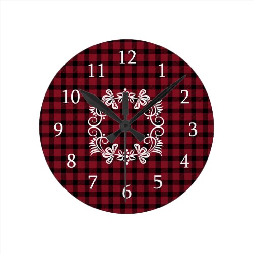 Red And Black Plaid | Farmhouse Style Round Clock