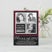 Red and Black Plaid Gingham 3 Photo Grad Party Invitation (Standing Front)