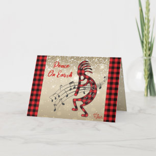 Red And Black Plaid Kokopelli Holiday Card