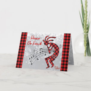 Red And Black Plaid Kokopelli Holiday Card