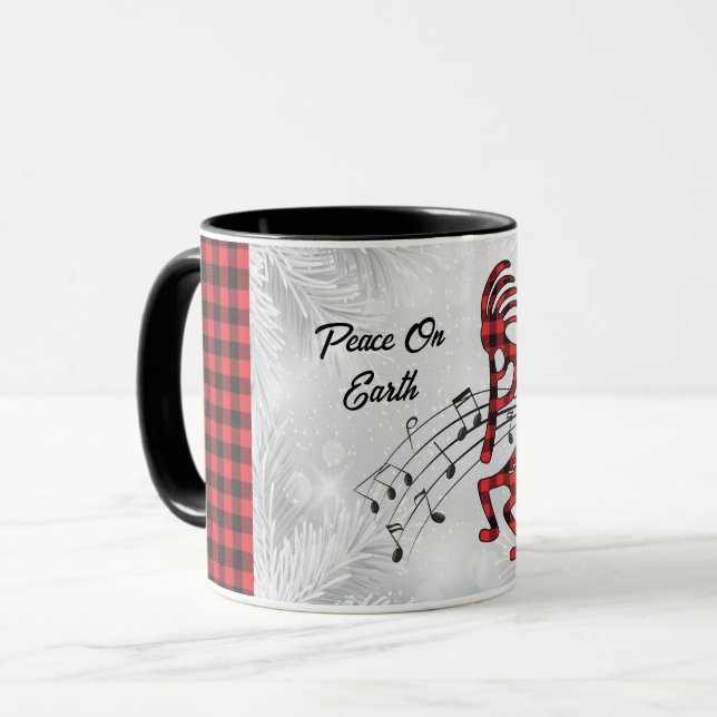 Red And Black Plaid Kokopelli Mug (Front Left)