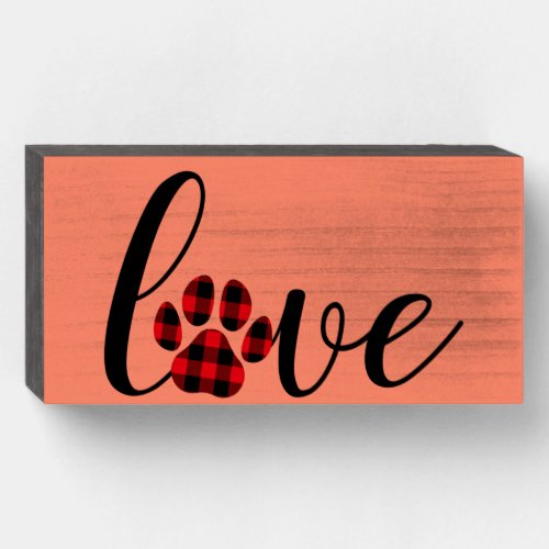 Red And Black Plaid Love Paw Print Fancy   Wooden Box Sign