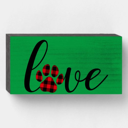 Red And Black Plaid Love Paw Print Fancy   Wooden Box Sign