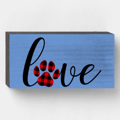 Red And Black Plaid Love Paw Print Fancy   Wooden Box Sign