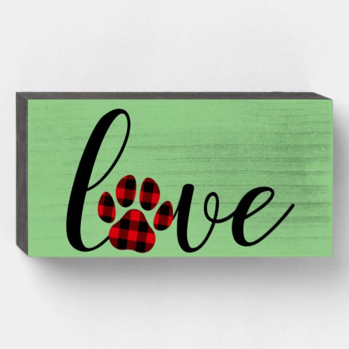 Red And Black Plaid Love Paw Print Fancy   Wooden Box Sign