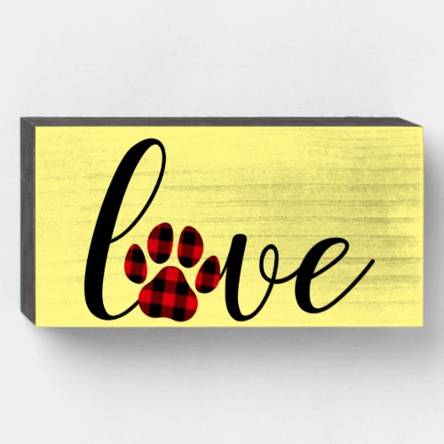 Red And Black Plaid Love Paw Print Fancy   Wooden Box Sign