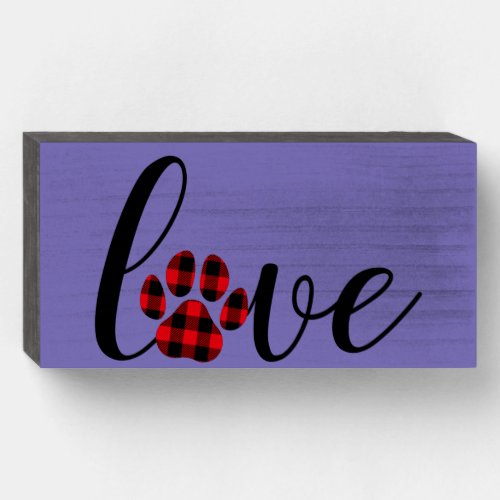 Red And Black Plaid Love Paw Print Fancy   Wooden Box Sign