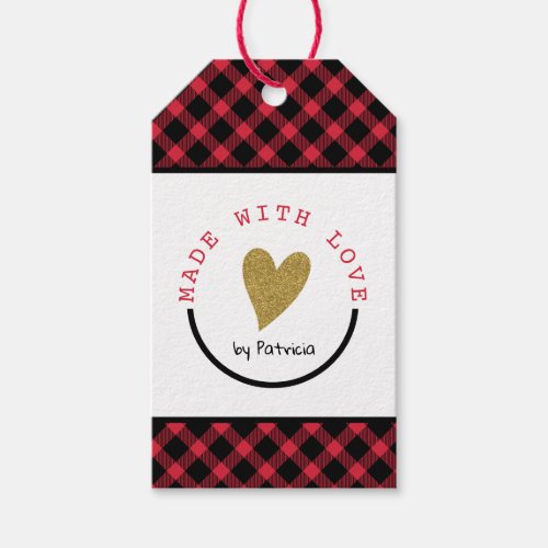 Red And Black Plaid Made WIth Love Personalized Gift Tags