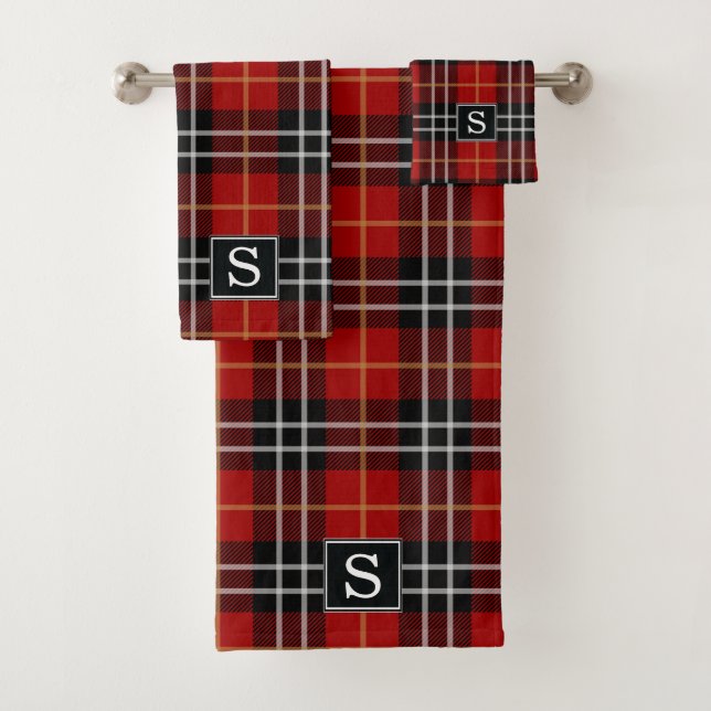 Red and Black Plaid Monogrammed Bath Towel Set (Insitu)