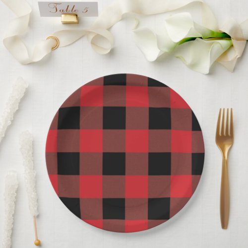 Red and Black  Plaid Paper Plates
