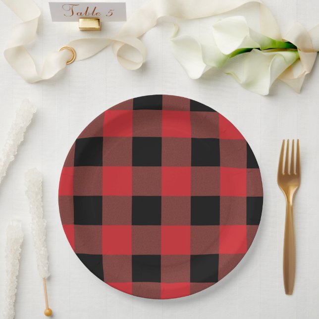Red and Black  Plaid Paper Plates (Wedding)