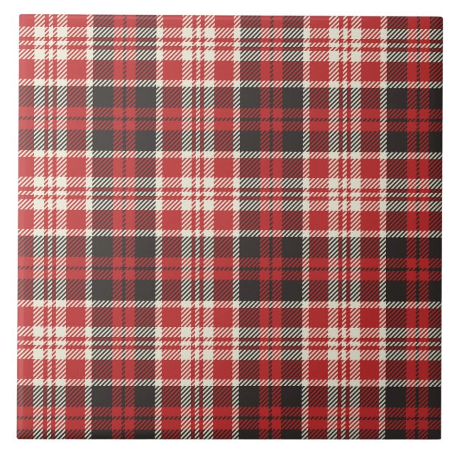 Red and Black Plaid Pattern Ceramic Tile (Front)