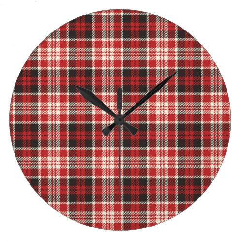 Red and Black Plaid Pattern Large Clock