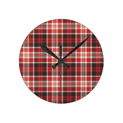 Red and Black Plaid Pattern Round Clock