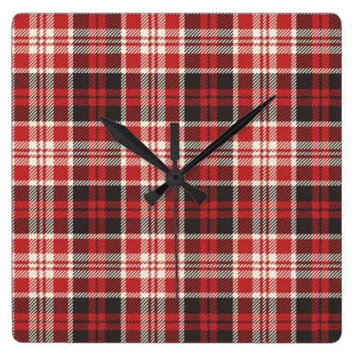 Red and Black Plaid Pattern Square Wall Clock