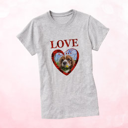 Red and Black Plaid Paw Print Heart Love Pet Photo T-Shirt