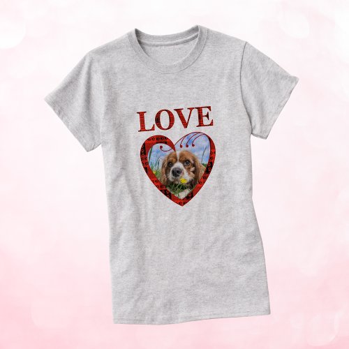 Red and Black Plaid Paw Print Heart Love Pet Photo T_Shirt