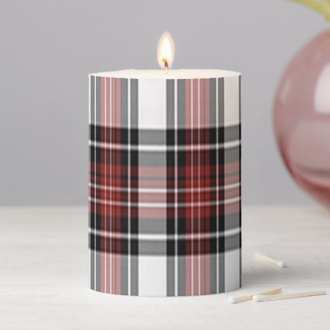 Red And Black Plaid Pillar Candle (In Situ)