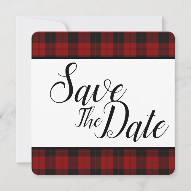 Red and Black Plaid Save The Date (Front)