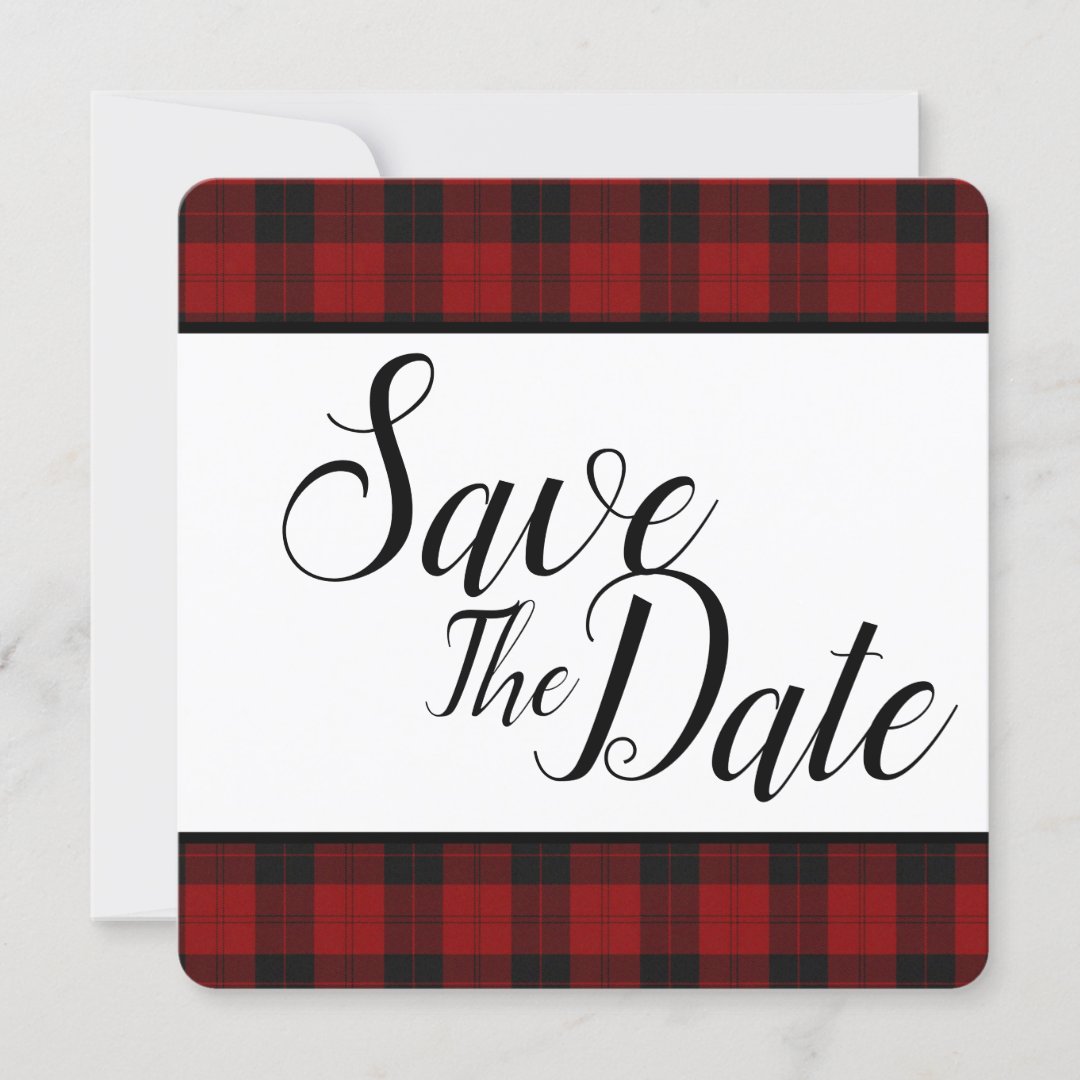 Red and Black Plaid Save The Date | Zazzle