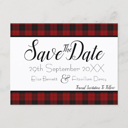 Red and Black Plaid Save the Date Postcard