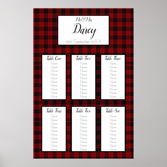 Red and Black Plaid Seating Chart (Front)