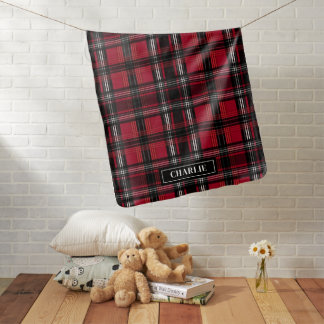 Red And Black Plaid Tartan Pattern And Custom Name Baby Blanket