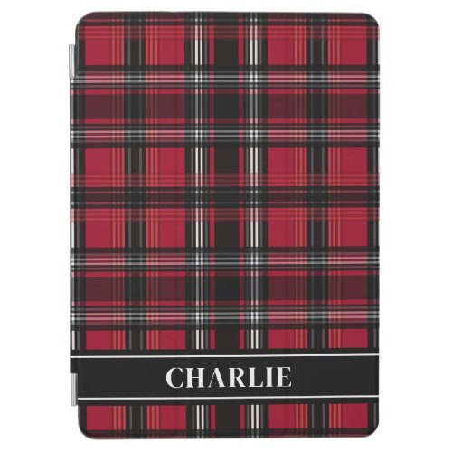 Red And Black Plaid Tartan Pattern And Custom Name iPad Air Cover