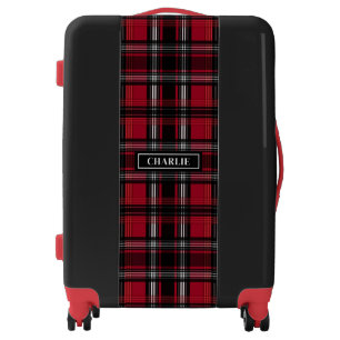 Red And Black Plaid Tartan Pattern And Custom Name Luggage