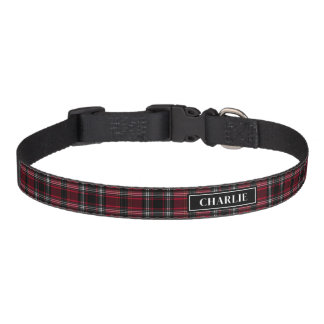 Red And Black Plaid Tartan Pattern And Custom Name Pet Collar