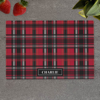 Red And Black Plaid Tartan Pattern And Custom Name Placemat