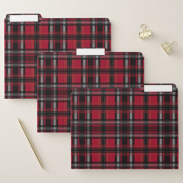 Red And Black Plaid Tartan Pattern File Folder (Set)