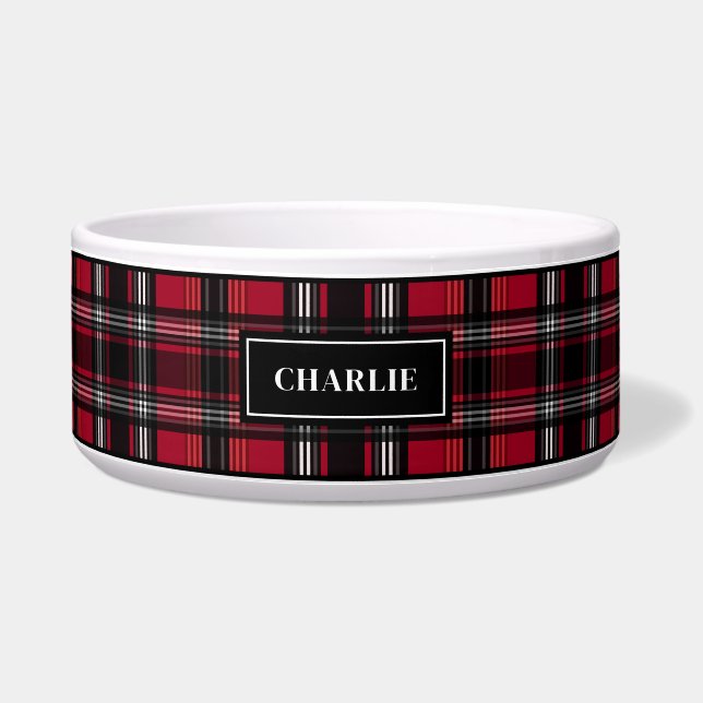 Red And Black Plaid Tartan Pattern With Name Bowl (Front)